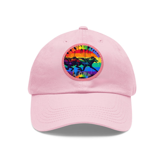 LGBT  Hat with Leather Patch (Round)